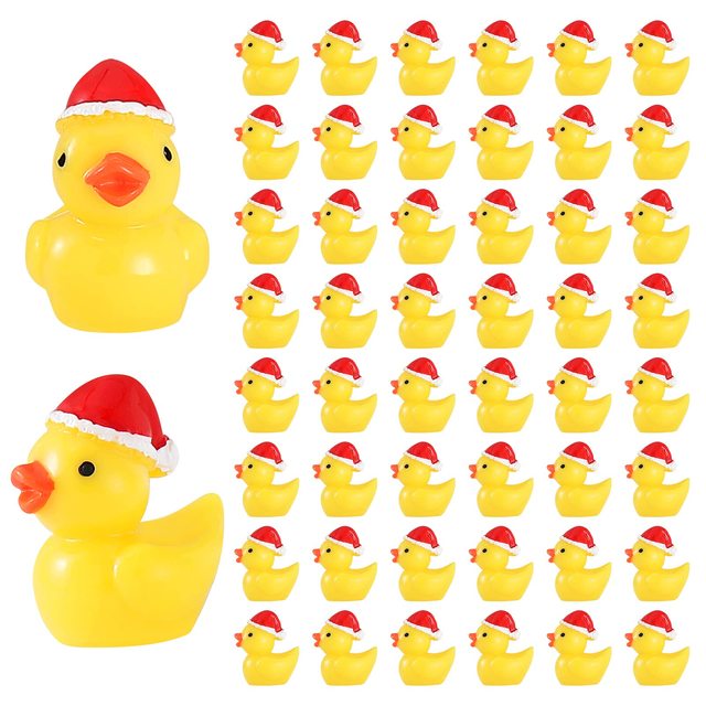 20/50/100pcs Mini Resin Ducks with Santa Hats Christmas Tiny Ducks  Figurines For Xmas Fairy